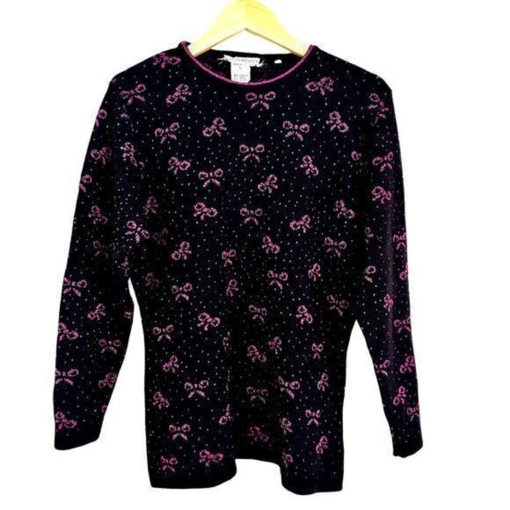 Lowell and Whitney Vintage‎ Womens Black and Pink Ribbon Sweater Size L
